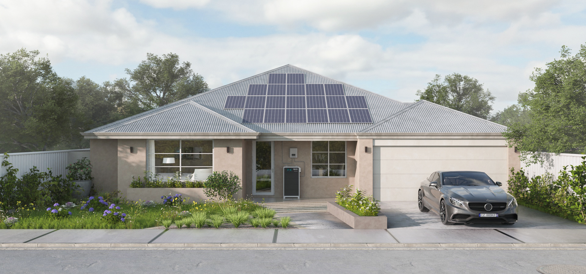 Xtreme LV en situation devant une villa avec panneaux solaires